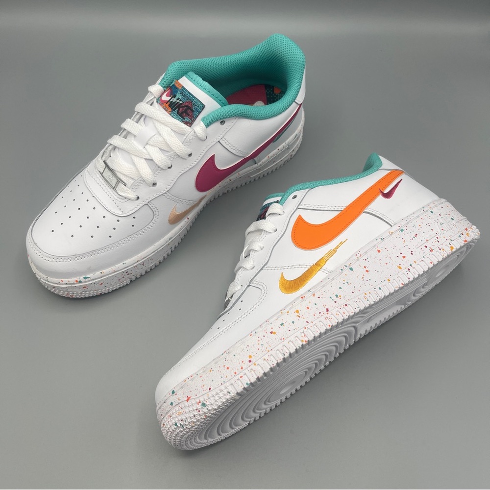 Nike Air Force 1 LV8 GS Big Girl 7Y Casual Shoes White/Safety Orange \Women #8.5 - Picture 5 of 16